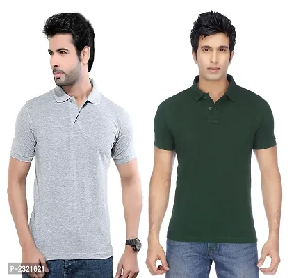 Men Multicolored Polyester Blend Slim Fit Polos T-Shirt (Pack of 2)-thumb0
