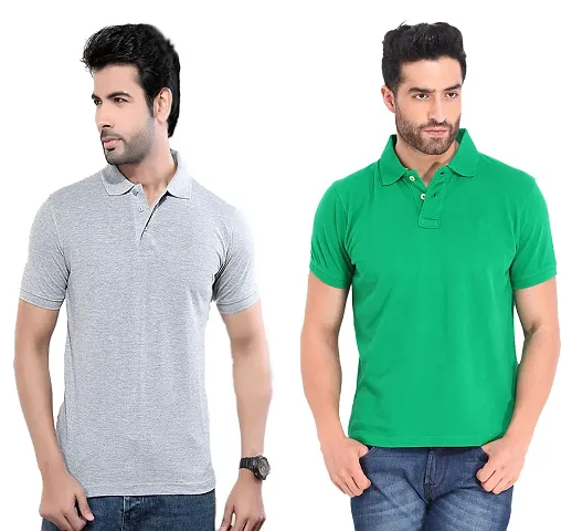 Classy Multicolored PolyesterShort-sleeve  Polo T-Shirt Combo for Men (Pack of 2)