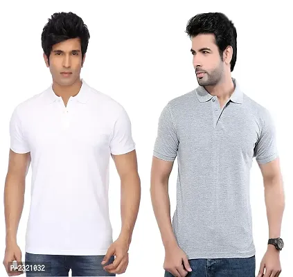 Men Multicolored Polyester Blend Slim Fit Polos T-Shirt (Pack of 2)-thumb0