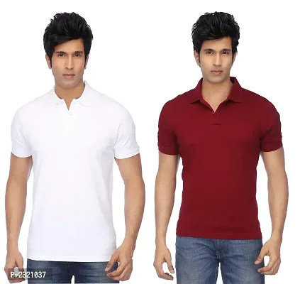 Men Multicolored Polyester Blend Slim Fit Polos T-Shirt (Pack of 2)