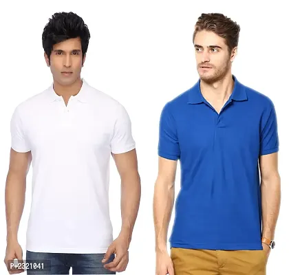 Men Multicolored Cotton Blend Slim Fit Polos T-Shirt (Pack of 2)