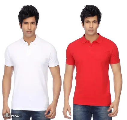 Men Multicoloured Cotton Blend Slim Fit Polos T-Shirt (Pack of 2)-thumb0