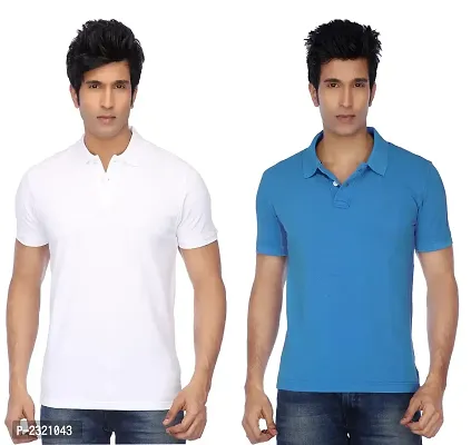 Men Multicolored Cotton Blend Slim Fit Polos T-Shirt (Pack of 2)-thumb0