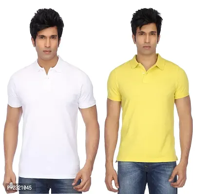 Men Multicolored Cotton Blend Slim Fit Polos T-Shirt (Pack of 2)