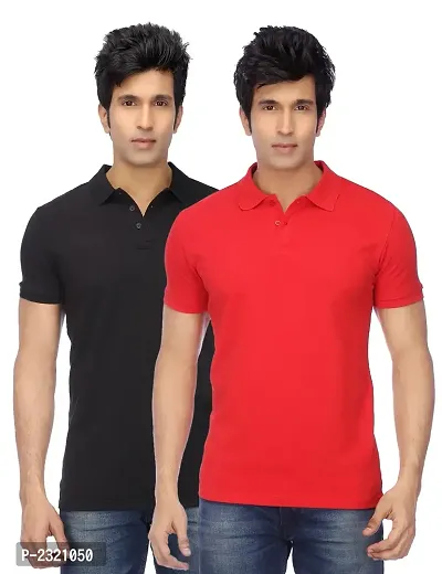 Multicoloured Cotton Blend Polos For Men-thumb0