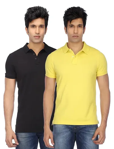 Men's Multicoloured Polyester Polo Solid T Shirt pack of 2