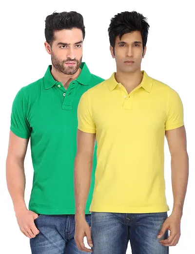 Pack Of 2 Solid Cotton Blend Polo T Shirts