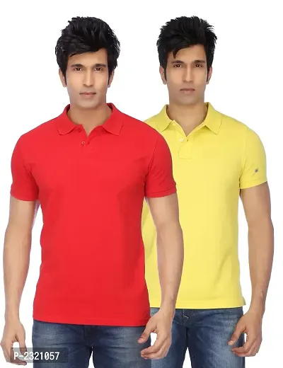 Men Multicoloured Cotton Blend Slim Fit Polos T-Shirt (Pack of 2)-thumb0