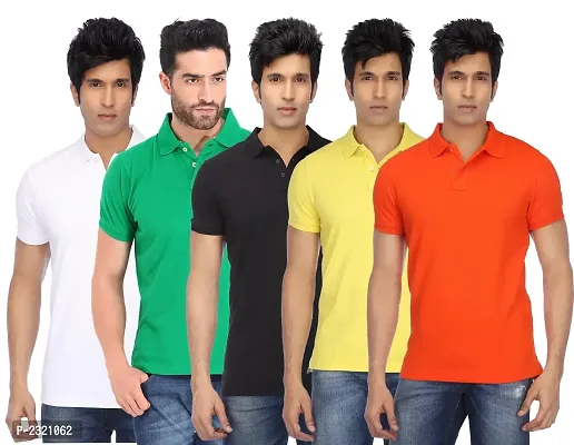 Reliable Multicoloured Cotton Blend Solid Polos For Men-thumb0