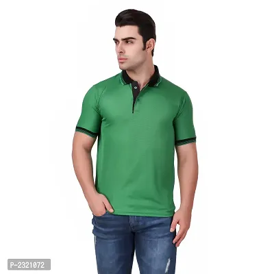 Men Green Polyester Blend Slim Fit Polo Neck T-Shirt-thumb0