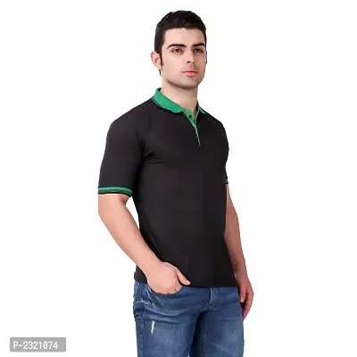 Men Black Polyester Blend Slim Fit Polo Neck T-Shirt-thumb2