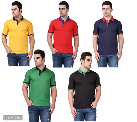 Multicoloured Polyester Blend Polos For Men