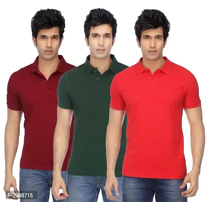 Reliable Multicoloured Polyester Blend Solid Polos For Men-thumb0