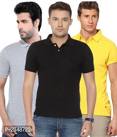 Multicoloured Polyester Blend Solid Polos Pack Of 3-thumb0