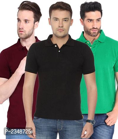 Multicoloured Polyester Blend Solid Polos Pack Of 3
