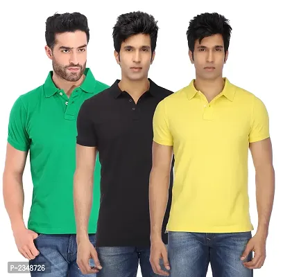 Reliable Multicoloured Polyester Blend Solid Polos For Men-thumb0