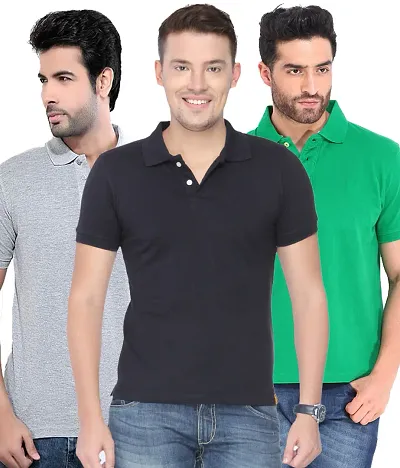 Pack Of 3 Solid Cotton Blend Polo T-Shirts