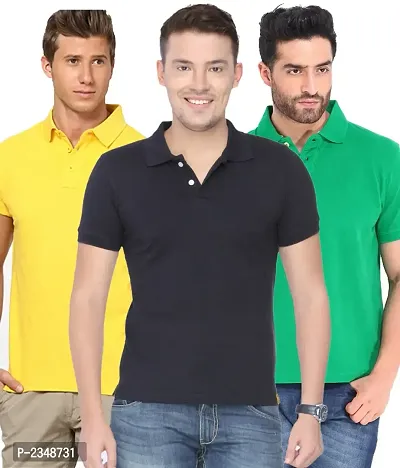 Reliable Multicoloured Cotton Blend Solid Polos For Men-thumb0