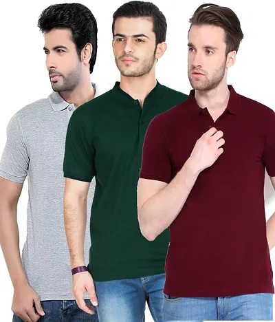 Pack Of 3 Solid Cotton Blend Polo T-Shirts