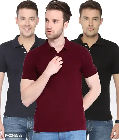 Multicoloured Cotton Blend Solid Polos Pack Of 3