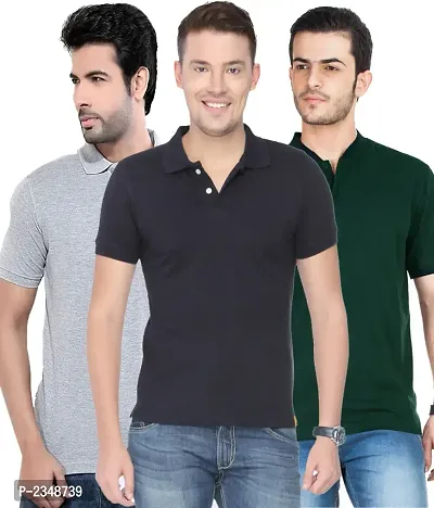 Multicoloured Cotton Blend Solid Polos Pack Of 3
