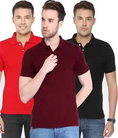 Pack Of 3 Cotton Blend Men's Polo T-Shirts