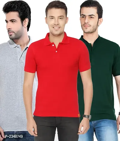 Reliable Multicoloured Cotton Blend Solid Polos For Men-thumb0