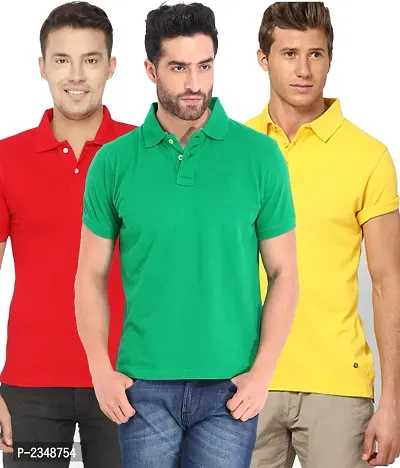 Men Multicoloured Cotton Blend Solid Polos (Pack of 3)