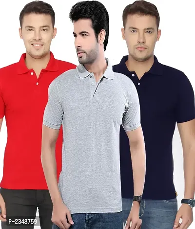 Men Multicoloured Cotton Blend Solid Polos (Pack of 3)