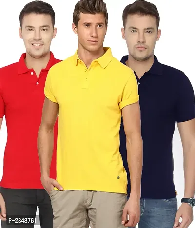 Men Multicoloured Cotton Blend Solid Polos (Pack of 3)
