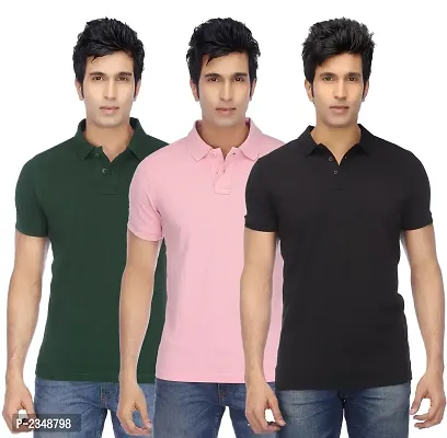 Reliable Multicoloured Polyester Blend Solid Polos For Men-thumb0