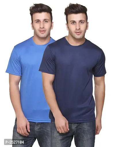 Reliable Multicoloured Polyester Blend Solid Round Neck Tees For Men-thumb0