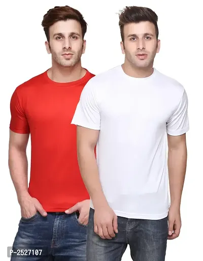 Reliable Multicoloured Polyester Blend Solid Round Neck Tees For Men