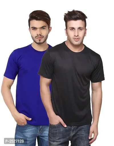 Reliable Multicoloured Polyester Blend Solid Round Neck Tees For Men