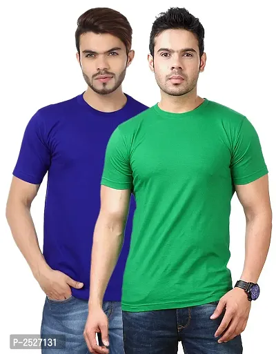 Reliable Multicoloured Polyester Blend Solid Round Neck Tees For Men-thumb0