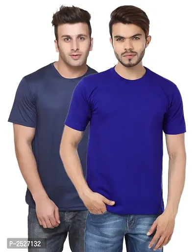 Reliable Multicoloured Polyester Blend Solid Round Neck Tees For Men-thumb0