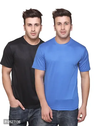 Reliable Multicoloured Polyester Blend Solid Round Neck Tees For Men-thumb0