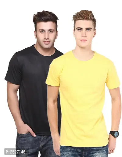 Reliable Multicoloured Polyester Blend Solid Round Neck Tees For Men-thumb0