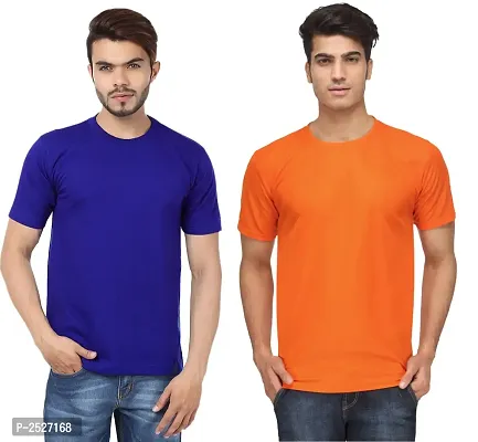 Reliable Multicoloured Polyester Blend Solid Round Neck Tees For Men-thumb0