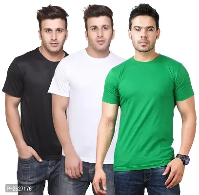 Reliable Multicoloured Polyester Blend Solid Round Neck Tees For Men-thumb0