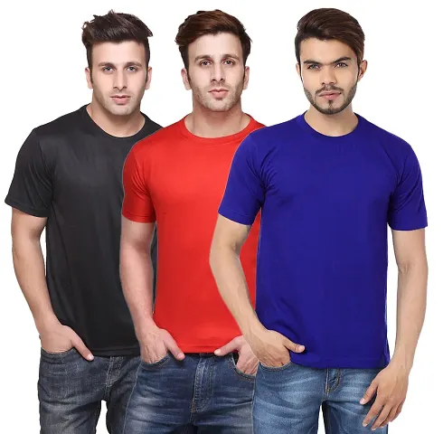 Reliable Blend Solid Round Neck Tees For Men