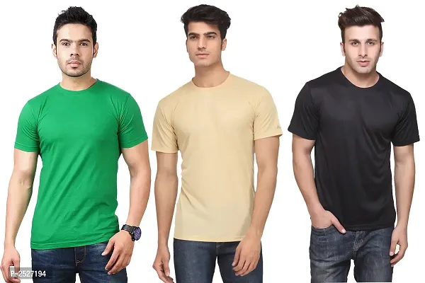 Men Multicolored Polyester Blend Round Neck Dri-Fit T-Shirt (Pack Of 3)