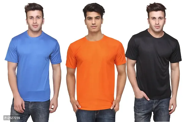 Reliable Multicoloured Polyester Blend Solid Round Neck Tees For Men-thumb0