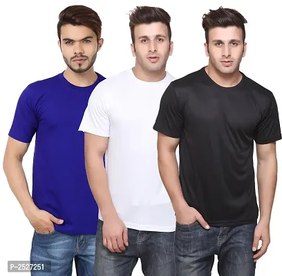 Reliable Multicoloured Polyester Blend Solid Round Neck Tees For Men-thumb0