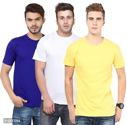 Reliable Multicoloured Polyester Blend Solid Round Neck Tees For Men-thumb0