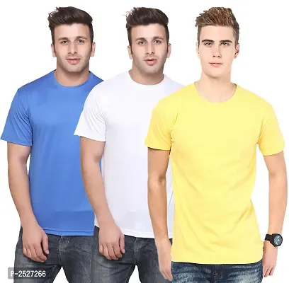 Reliable Multicoloured Polyester Blend Solid Round Neck Tees For Men-thumb0