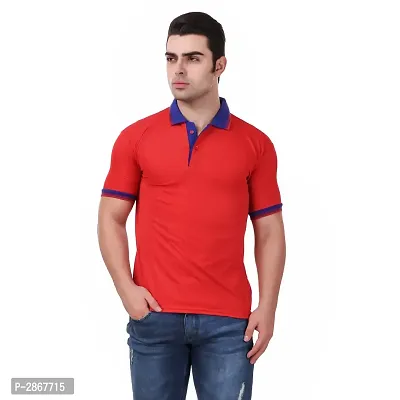 Reliable Red Polyester Blend Solid Round Neck Tees For Men-thumb0