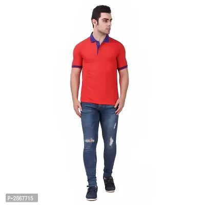 Reliable Red Polyester Blend Solid Round Neck Tees For Men-thumb2