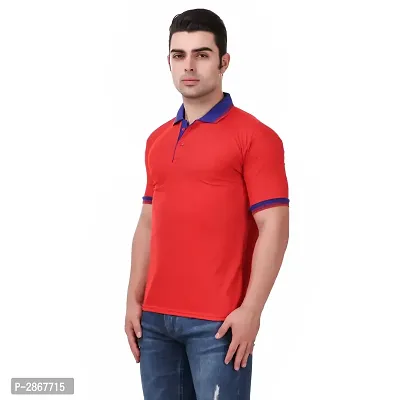 Reliable Red Polyester Blend Solid Round Neck Tees For Men-thumb3