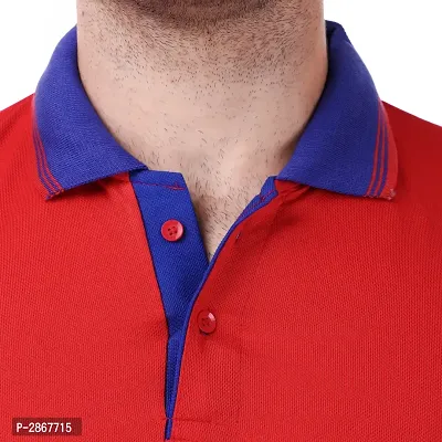 Reliable Red Polyester Blend Solid Round Neck Tees For Men-thumb5